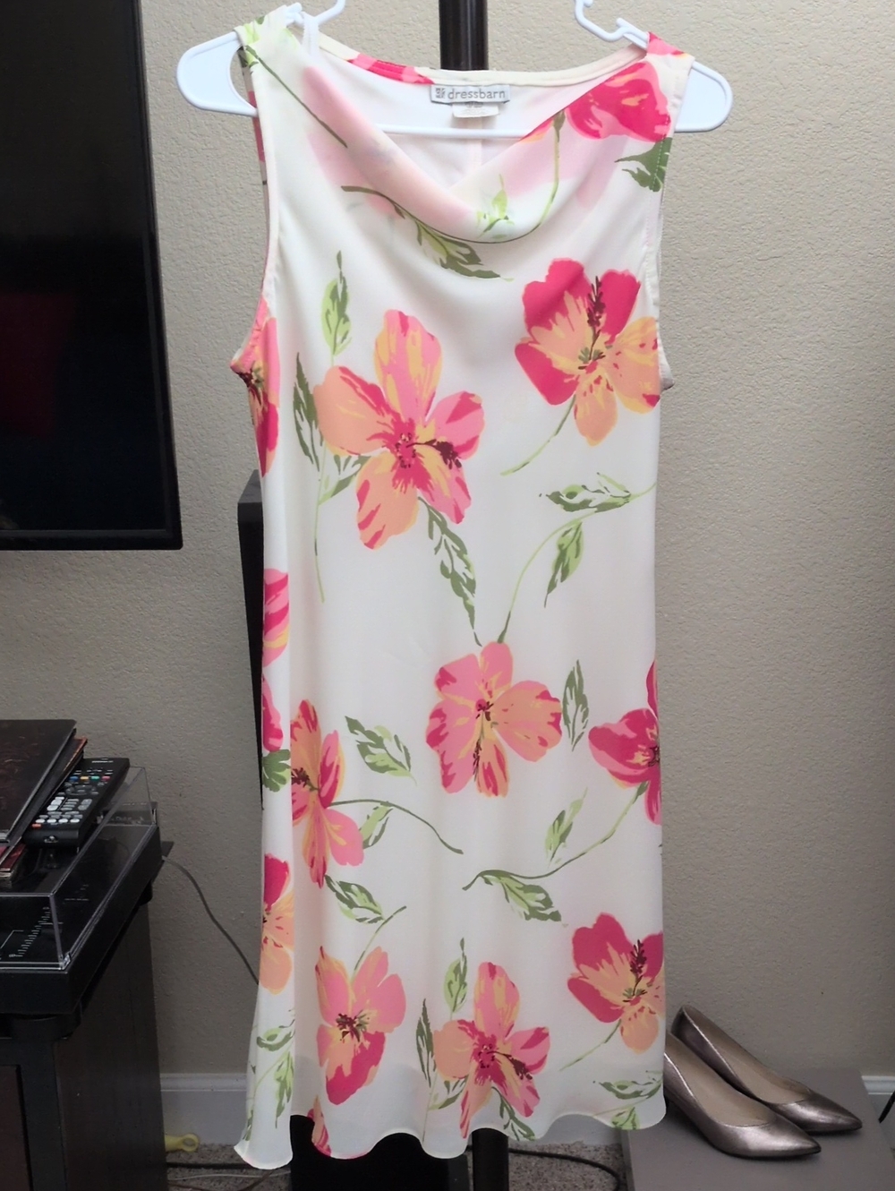 Cream Floral Cowl Neck Sleeveless Dress